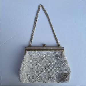Vintage Fine Arts Co Inc Ivory Beaded Evening Bag Purse Gold Chain